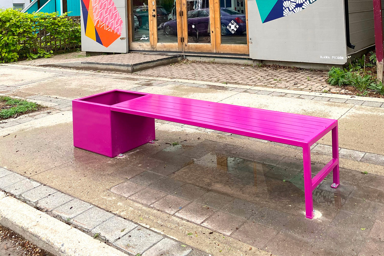 pink planter bench
