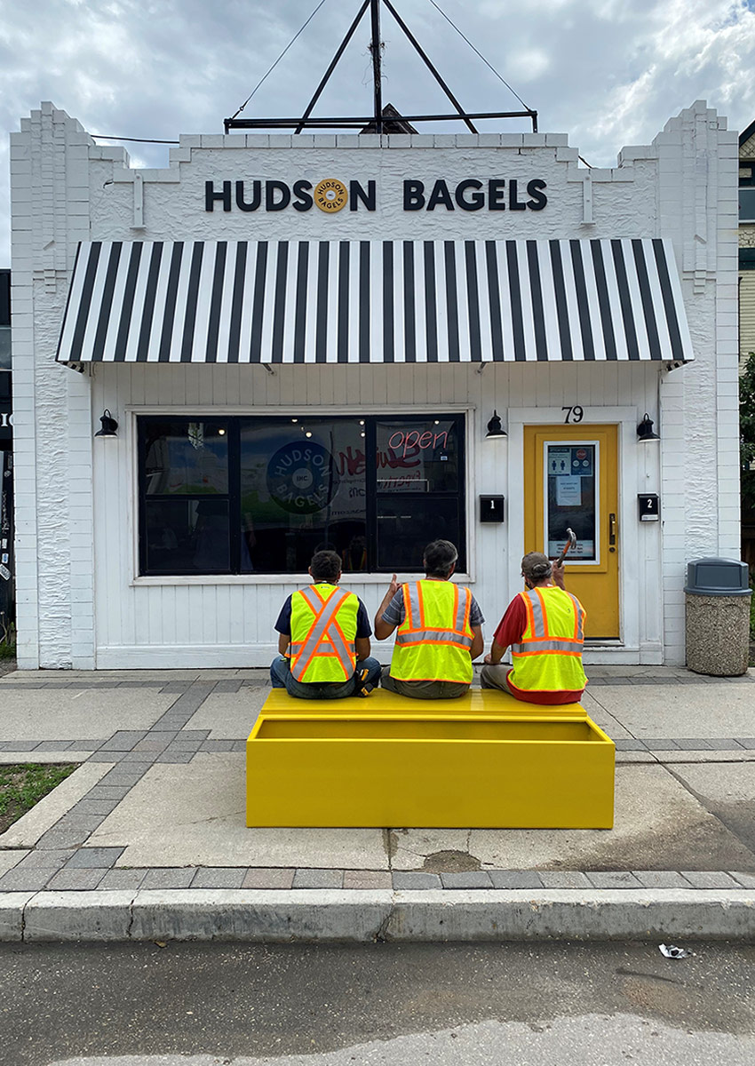 Hudson Bagels - yellow planter bench